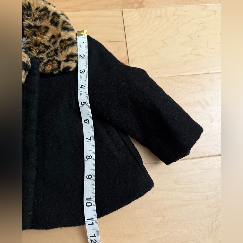 Janie and Jack Black Wool Blend Coat Leopard Faux Fur Collar 6-12 Months Kids - Picture 4 of 8